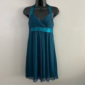 Vintage Speechless Teal Sparkle Halter Dress Size M Layered Whimsigoth Fairy Y2K